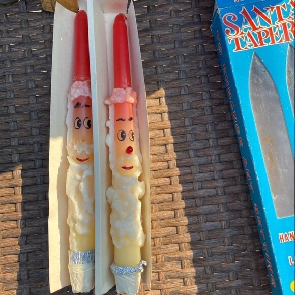 VINTAGE Yuletide Santa Taper Candles Box Set of 2 Hand Decorated Christmas - Picture 3 of 5